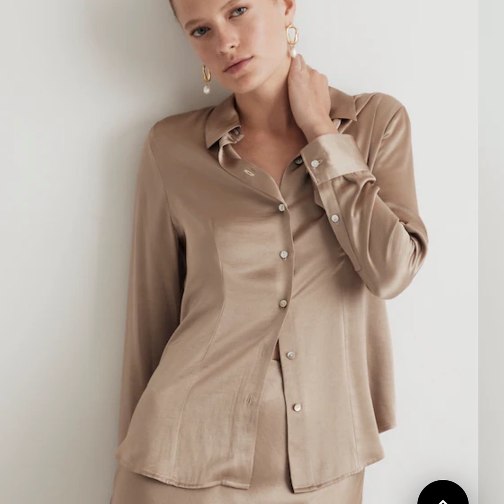 Madewell Darted Button-up Shirt In Satin - Matchstick Size 10